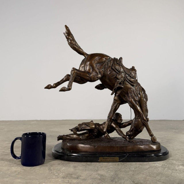 Early 21st Century "Wicked Pony" Signed Bronze Sculpture After Frederic Remington - 19" H For Sale - Image 5 of 9