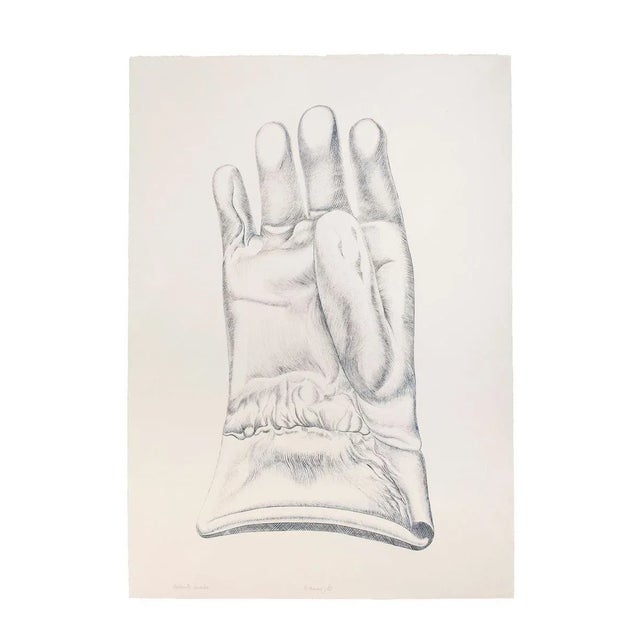 Blue Glove - Guanto blu is a beautiful color etching on paper, realized in 1972 by the Italian artist Giacomo Porzano...