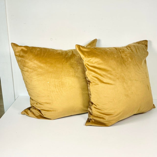 Vintage Boho Chic Contemporary Carmel Velour Striped Decorative Pillows - Set of 2. For Sale - Image 4 of 11