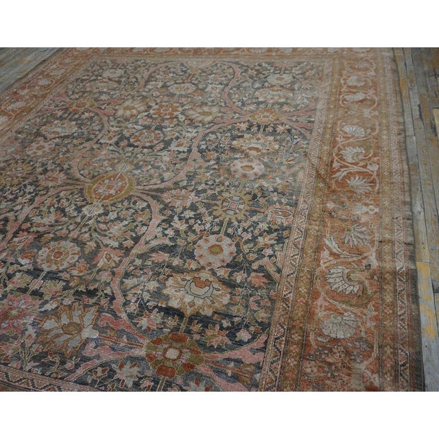 Peaceful Charcoal Background Color With Allover Rosettes Pattern Antique Sultanabad Persian Rug For Sale In New York - Image 6 of 12