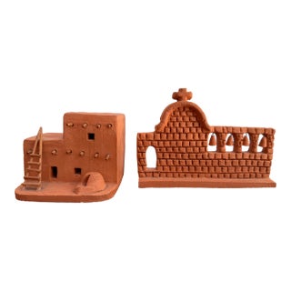 Mid 20th Century Miniature Southwestern Terracotta Adobe Structures, a Pair For Sale