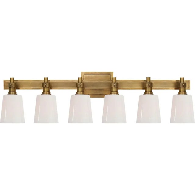 Modern Thomas O'Brien for Visual Comfort Signature Bryant Six-Light Linear Bath Sconce in Hand-Rubbed Antique Brass with White Glass For Sale - Image 3 of 4