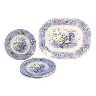 Set of Five 19th Century English Rare Floral Pattern Ironstone Dishes For Sale