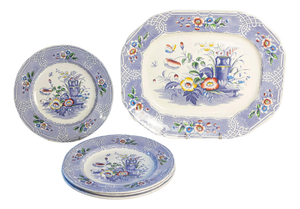 Set of Five 19th Century English Rare Floral Pattern Ironstone Dishes