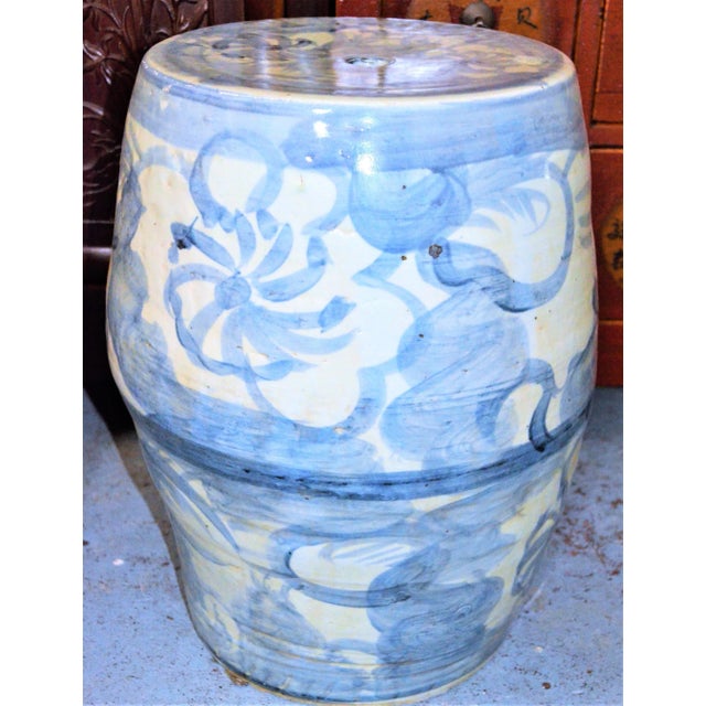 Contemporary Chinoiserie Abstract Lotus Garden Stool For Sale In Houston - Image 6 of 8