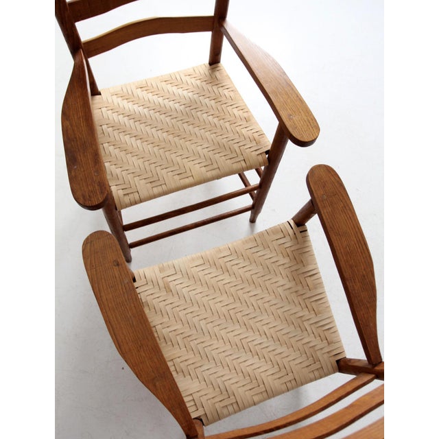 Wood Vintage Ladder Back Arm Chairs Pair For Sale - Image 7 of 12