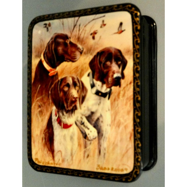 Mid 20th Century Vintage Russian Papier-Mâché Box With Sporting Dogs For Sale - Image 5 of 9