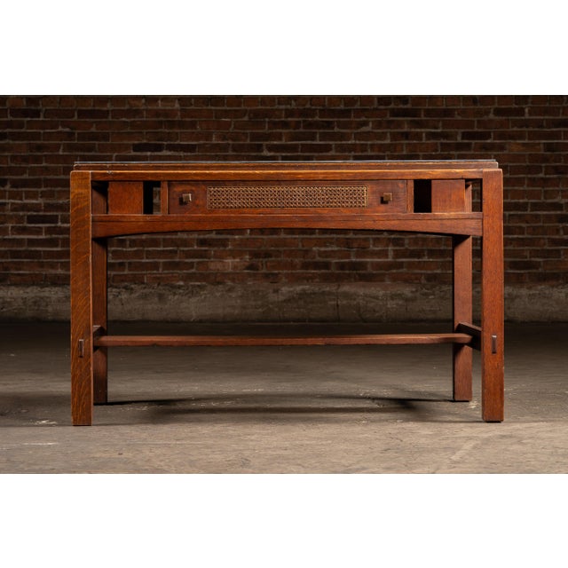 Early 20th Arts & Crafts Oak Library Table With Glass Top by Limbert For Sale - Image 4 of 12