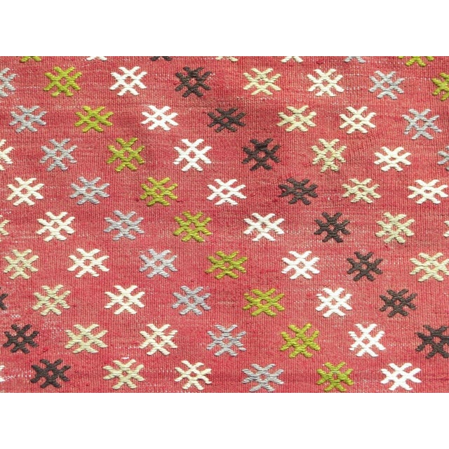 Salmon Embroidered Modern Kilim Rug - 61"x136" For Sale - Image 8 of 12