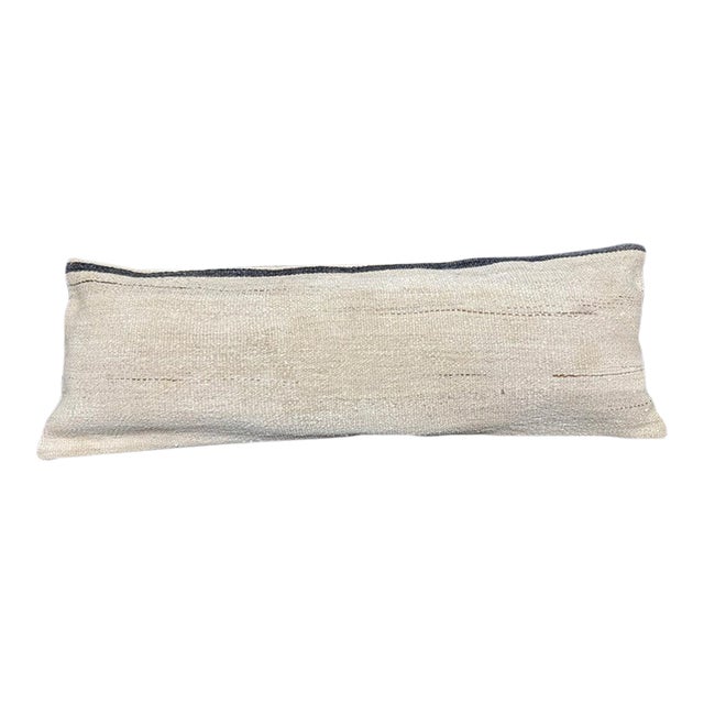 Turkish Hemp Pillow Cushion Natural Beige Black Cushion Cover 14"x40" For Sale