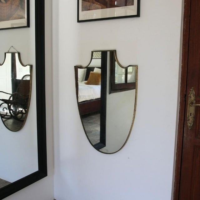 Vintage Italian Patinated Brass Shield Mirror, 1950s For Sale - Image 9 of 14