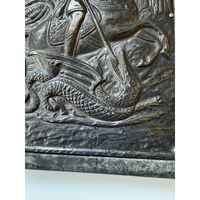 Vintage Greek Orthodox 950 Fine Silver Riza Icon of St. George For Sale In Boston - Image 6 of 16