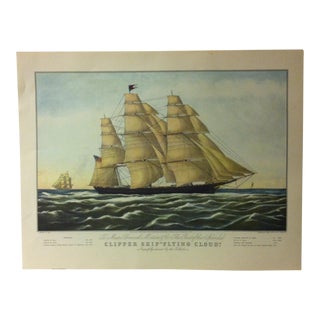 Currier & Ives American Print "Clipper Ship - Flying Cloud" Crown Publishers Circa 1950 For Sale
