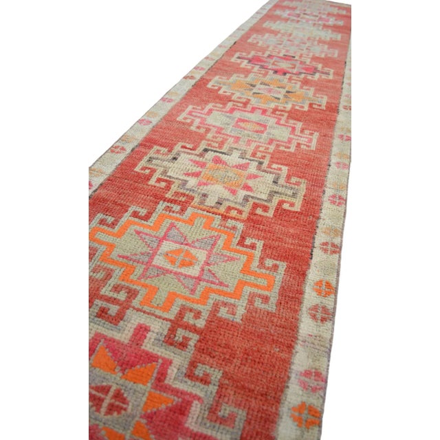 Red Hand-Knotted Narrow Runner Turkish Rug Hallway Decor- 2'1' X 12'3' For Sale - Image 8 of 12