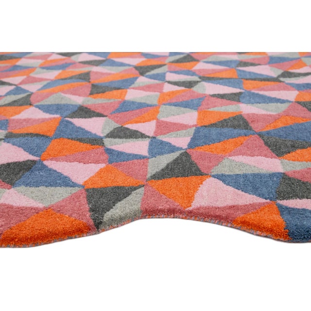 Orange Multicolor Hand-Tufted Modern Wool Rug With Mosaico Pattern by Apadana For Sale - Image 8 of 10