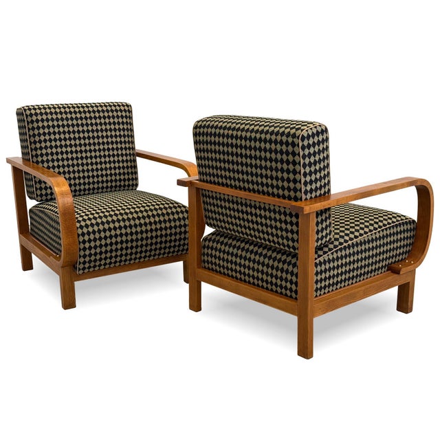 Pair of Fischel armchairs dating from the Art Deco period, first half of the 20th century. The frames are crafted from...