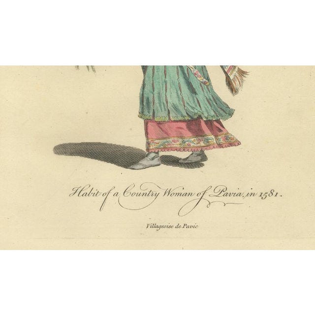 Mid 18th Century European School, Italian Country Woman Costume Pavia Peasant Dress, 1749, Paper Engraving For Sale - Image 5 of 9