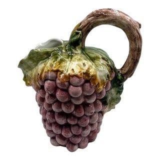 Vintage Bassano Purple Grape Handpainted Italy Ceramic Majolica Pitcher For Sale