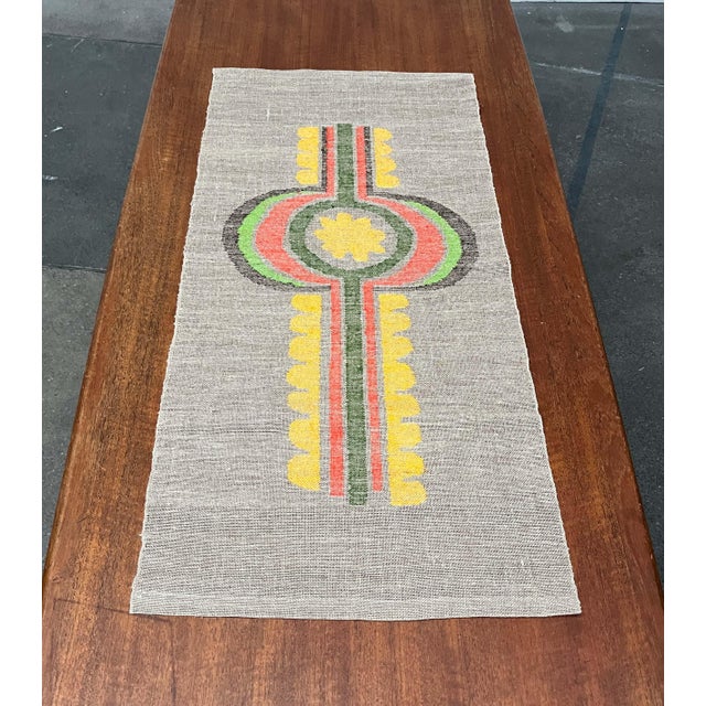 Beige Mid-Century Modern Embroided Linen Wall Hanging Tapestry, Finland, 1960s For Sale - Image 8 of 18