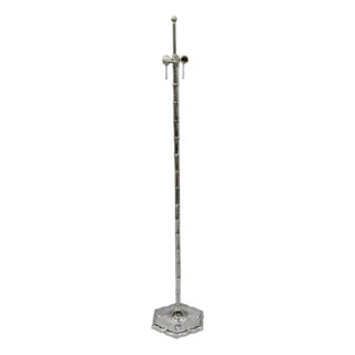 Vintage Hollywood Regency Faux Bois Bamboo Chrome Lotus Base Pole Floor Lamp For Sale