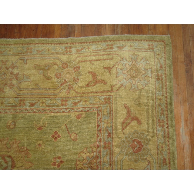 Zabihi Collection Oversize Green Gold Turkish Oushak Carpet For Sale - Image 9 of 11