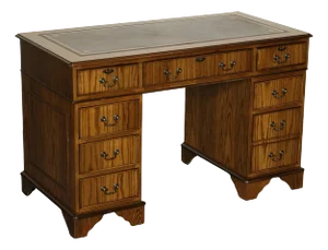 Vintage Oak Office Pedestal Desk in Brown Leather Top