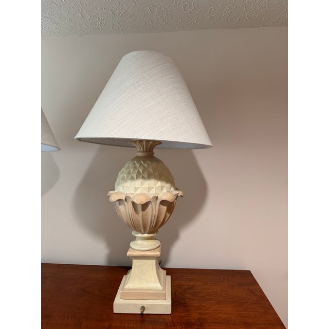 Cream Grand 1990s Palm Beach Regency "Casual Lamps" Pineapple Urn Table Lamps - A Pair For Sale - Image 8 of 11