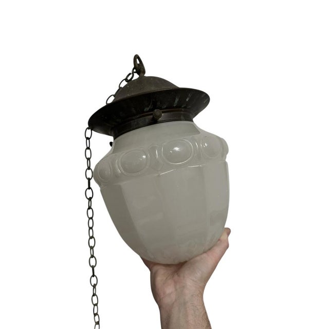 Antique English Opaline Milk Glass Ceiling Pendant Light, 1890s For Sale - Image 3 of 6