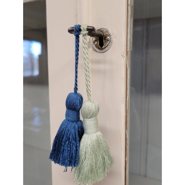 Antique English Country Painted Two Piece China Curio Cabinet For Sale - Image 11 of 17