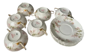 Antique Theo Haviland Limoges France Two Handled Bouillon Cups & Plates- 12 Pieces