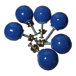 1980s Contemporary Blue Glossy Glazed Ceramic Drawer Pulls For Sale