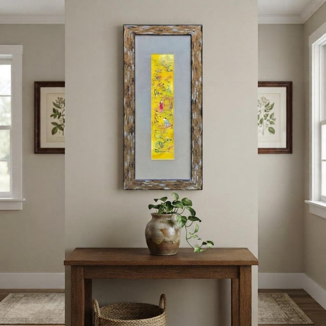 1990s Vintage Yellow Scenery Embroidered Rectangular Framed Wall Art A For Sale - Image 5 of 13