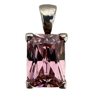 Mid 20th Century Pink Gemstone Pendant Set in a 4-Prong Sterling Silver Basket Setting. For Sale