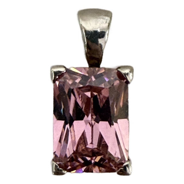 Mid 20th Century Pink Gemstone Pendant Set in a 4-Prong Sterling Silver Basket Setting. For Sale