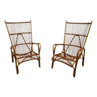 1950 Designer Rattan Armchairs - A Pair For Sale