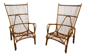 1950 Designer Rattan Armchairs - A Pair