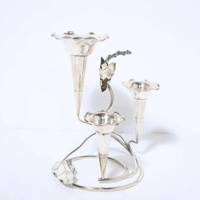 Silver Art Nouveau Morning Glory Silver Plated Candelabras - A Pair For Sale - Image 8 of 13