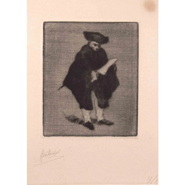 The scholar is an original etching on paper, realized by the french artist Jules-Edmond Cuisinier (1857–1917). Hand-signed...
