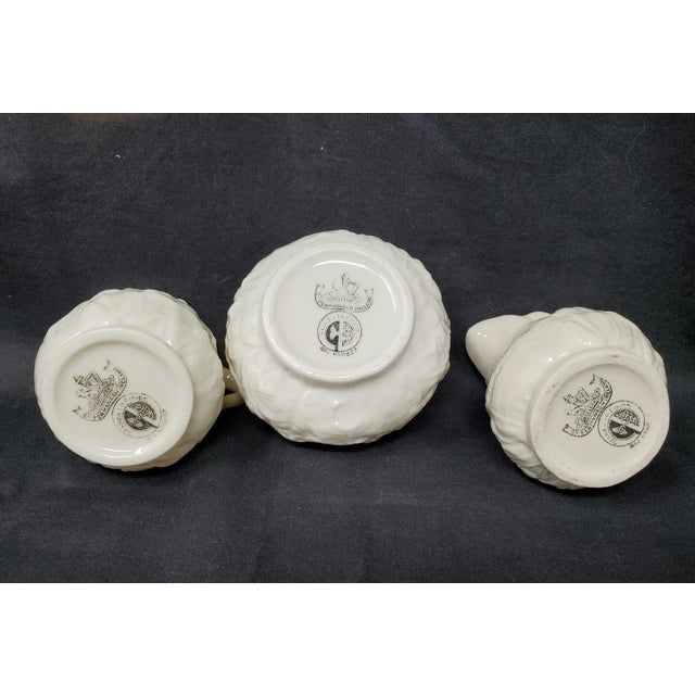 Vintage 3 Piece Belleek Lotus - 2 Creamers and 1 Open Sugar Bowl - TMK-3 - 3rd Black Mark For Sale - Image 9 of 9