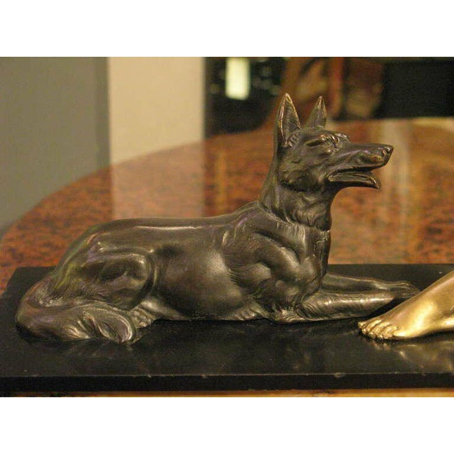 Art Deco Patinated Bronze Sculpture of Lovely Seated Lady With German Shepherds For Sale In West Palm - Image 6 of 7