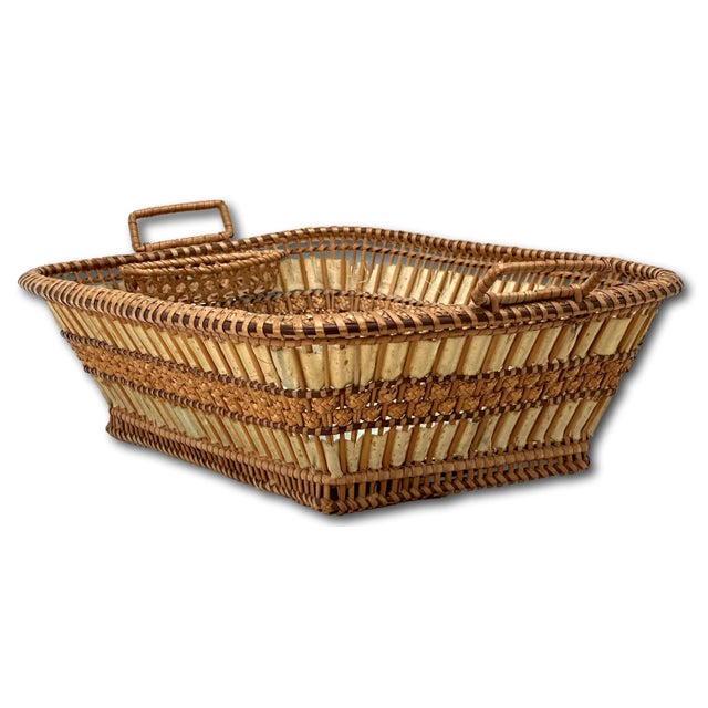 Baby Blue Exceptional Late 19th Century Antique Victorian Hand Woven Wicker Sweetgrass & Satin Sewing Basket Possibly Shaker Made For Sale - Image 8 of 12