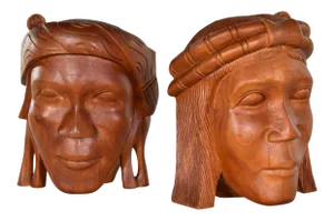 Vintage Mid 20th Century Tribal Carved Wood Figural Bookends Heads Only