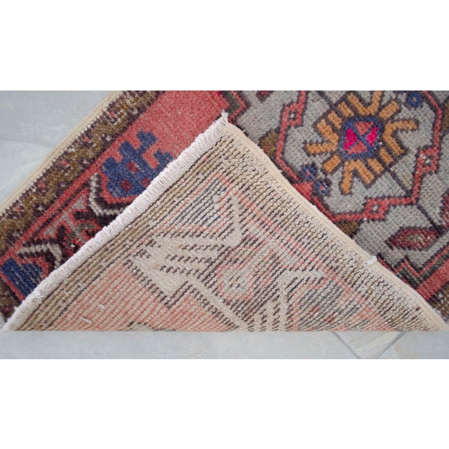 Terra Cotta Distressed Low Pile Turkish Petite Rug Hand Knotted Faded Mat Enrty Decor- 1'8'' X 3' For Sale - Image 8 of 13