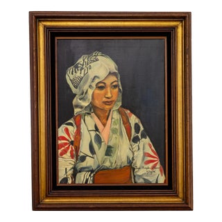Oil Painting Portrait of a Japanese Woman Signed and Framed For Sale