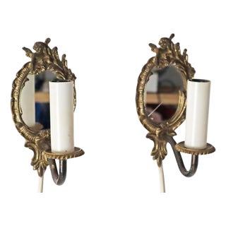 Small Wall Lamps with Mirror, France, 1960s, Set of 2 For Sale