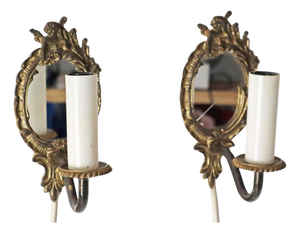 Small Wall Lamps with Mirror, France, 1960s, Set of 2