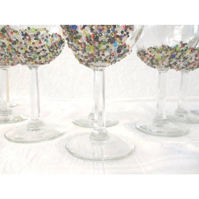 Boho Chic Vintage Festive Bead Encrusted Wine Glasses, Set Of For Sale - Image 3 of 5