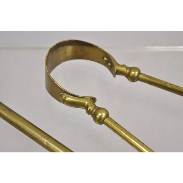 Antique English Sheraton Federal Figural Brass Fireplace Tool Set - 3 Piece Set For Sale In Philadelphia - Image 6 of 11