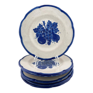 Set of 6 Vintage Italian Blue & White Fruit Motif Plates, Hand-Painted - Italy