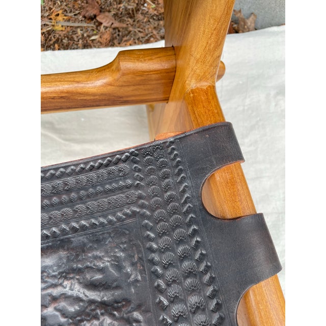 Wood Mid-Century Modern Angel Pazmiño "Cotacachi" Hand-Tooled Leather Rocking Chair For Sale - Image 7 of 11